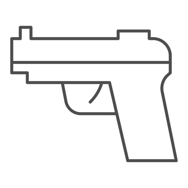 Значок тонкой линии пистолета. Оружие или пистолет, символ гангстерской пушки, набросок пиктограммы стиля на белом фоне. Военные или военные знаки для мобильных концепций и веб-дизайна. Векторная графика . — стоковый вектор