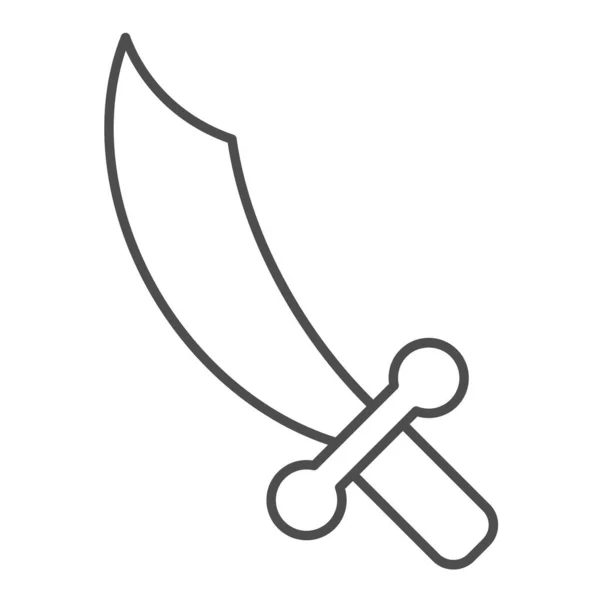 Λεπτή γραμμή του σπαθιού. Στιλέτο, μαχαίρι ή σαμουράι σύμβολο σπαθί, περίγραμμα στυλ εικονόγραμμα σε λευκό φόντο. Πολεμική ή στρατιωτική πινακίδα για την έννοια της κινητής τηλεφωνίας και web design. Διανυσματικά γραφικά. — Διανυσματικό Αρχείο