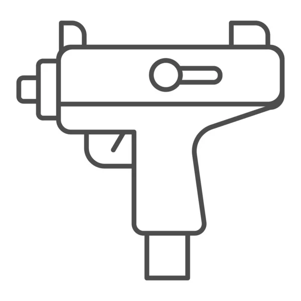Uzi Maschinenpistole dünne Linie Symbol. Automatisches Maschinenwaffen-Symbol, umreißendes Piktogramm auf weißem Hintergrund. Kriegsführung oder militärisches Zeichen für mobiles Konzept und Webdesign. Vektorgrafik. — Stockvektor