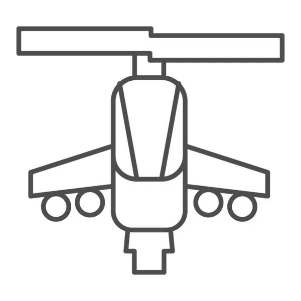 Combat helicopter thin line icon. Attack weapon, army air vehicle symbol, outline style pictogram on white background. Military or warfare sign for mobile concept and web design. Vector graphics. — Stock Vector