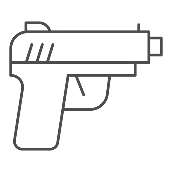 Pistole dünne Linie Symbol. Schusswaffe oder Handfeuerwaffe, Gangster-Waffensymbol, Umrisspiktogramm auf weißem Hintergrund. Militär- oder Kriegsschild für mobiles Konzept und Webdesign. Vektorgrafik. — Stockvektor