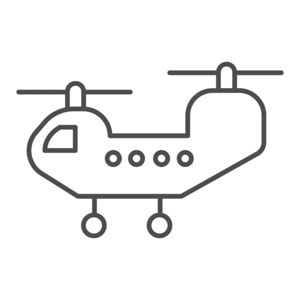 Icono de línea delgada del helicóptero del ejército. Chopper ataque y transporte símbolo del vehículo de guerra, pictograma estilo contorno sobre fondo blanco. Signo militar para concepto móvil o diseño web. Gráficos vectoriales . — Archivo Imágenes Vectoriales