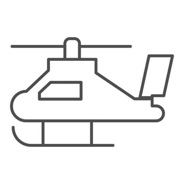 Helicóptero icono de línea delgada. El helicóptero del ejército o el símbolo del vehículo de transporte aéreo, esbozan pictograma estilo sobre fondo blanco. Signo militar para concepto móvil y diseño web. Gráficos vectoriales . — Archivo Imágenes Vectoriales