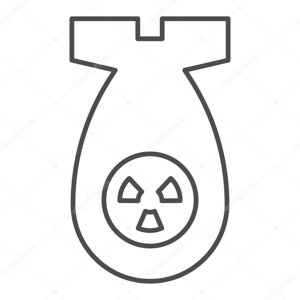 Atomic bomb thin line icon. Nuclear ammunition, air rocket symbol, outline style pictogram on white background. Warfare or military sign for mobile concept and web design. Vector graphics.