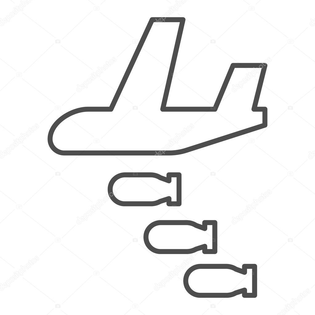 Bomber thin line icon. Air bombing, war attack and aircraft symbol, outline style pictogram on white background. Military or warfare sign for mobile concept and web design. Vector graphics.