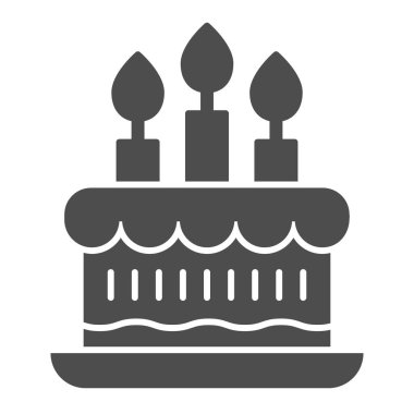 Doğum günü partisi pasta simgesi. Tatlı tatlı sembolünü kutluyoruz, beyaz arka planda kabartma şeklinde resim çiziyoruz. Mobil konsept ve web tasarımı için pastane tabelası. Vektör grafikleri.