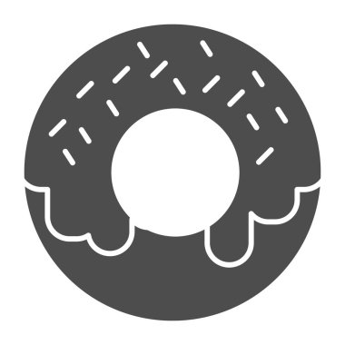 Katı çörek ikonu. Donut, krema sembollü küçük tatlı pasta, beyaz arka planda kabartma şekilli resim. Mobil konsept ve web tasarımı için pastane tabelası. Vektör grafikleri.