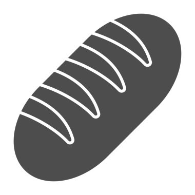 Fransız ekmeği katı simgesi. Tüfekli sopa, uzun bir somun buğday ekmeği sembolü, beyaz arka planda kabartma şekilli resim. Mobil konsept ve web tasarımı için pastane tabelası. Vektör grafikleri.