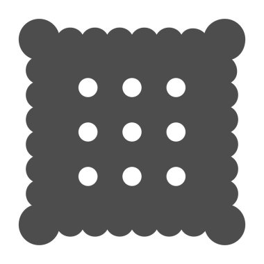 Kurabiye katı bir ikon. Kare kahvaltı bisküvileri, sağlıklı bisküvi sembolü, beyaz arka planda kabartma şekilli resim. Mobil konsept ve web tasarımı için pastane tabelası. Vektör grafikleri.