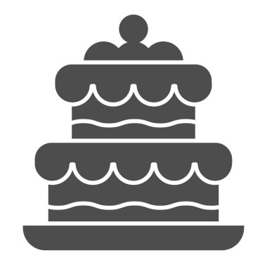 Kek katı simgesi. Doğum günü partisi ya da düğün tatlı tatlı sembolü, beyaz arka planda kabartma şekilli resim. Mobil konsept ve web tasarımı için pastane tabelası. Vektör grafikleri.