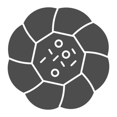 Meyveli pasta katı ikonu. Tatlı tart, peynirli ve elmalı tatlı kek, beyaz arka planda kabartma şekilli resim. Mobil konsept ve web tasarımı için fırın tabelası. Vektör grafikleri.