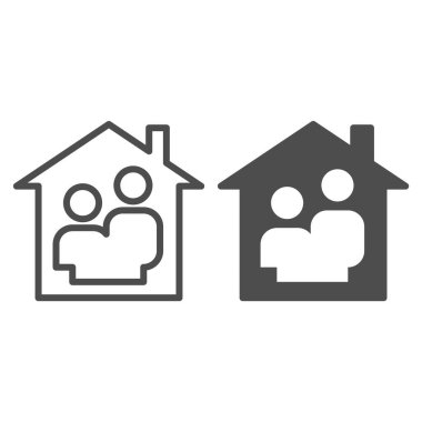 Aile hattı ve sağlam bir ikon. Beyaz arka planda ana hatlı resim çizgisi olan ev sembollü birkaç siluet. Mobil konsept ve web tasarımı için ilişki işareti. Vektör grafikleri.