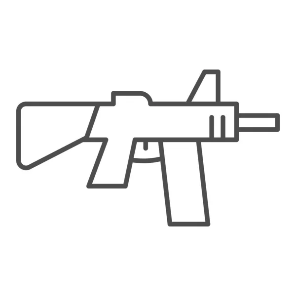 Λεπτή γραμμή εικονίδιο πολυβόλου. Επίθεση τουφέκι, σύμβολο του στρατού όπλο, περίγραμμα στυλ εικονόγραμμα σε λευκό φόντο. Στρατιωτικό ή πολεμικό σήμα για την κινητή έννοια και σχεδιασμό ιστοσελίδων. Διανυσματικά γραφικά. — Διανυσματικό Αρχείο