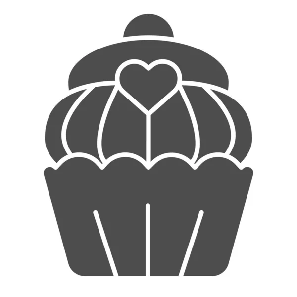 Cupcake icona solida. Muffin, dolce dessert da forno con simbolo del cuore, pittogramma in stile glifo su sfondo bianco. Panificio segno per il concetto di mobile e web design. Grafica vettoriale . — Vettoriale Stock