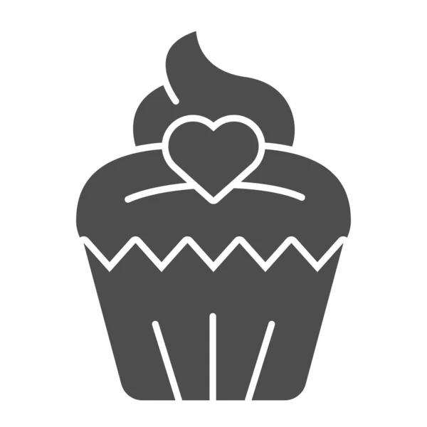 Cupcake icona solida. Muffin, dolce panino dolce con simbolo del cuore, pittogramma in stile glifo su sfondo bianco. Panificio segno per il concetto di mobile e web design. Grafica vettoriale . — Vettoriale Stock