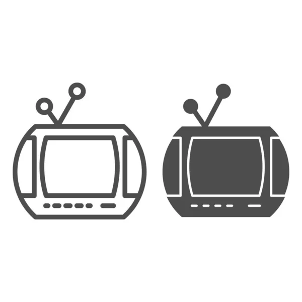 TV with antenna line and solid icon. Ретро фильм телевизионный символ, набросок стиль пиктограммы на белом фоне. Винтажные мультимедийные устройства экран знак для мобильной концепции или веб-дизайна. Векторная графика . — стоковый вектор