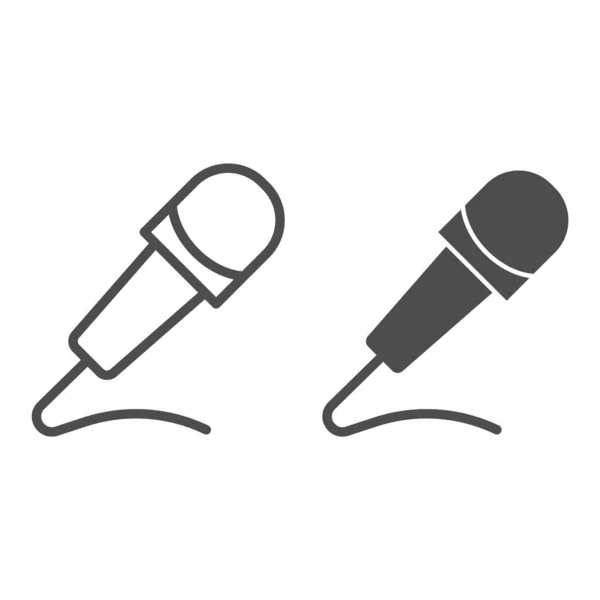 Microfoonlijn en stevig icoon. Audio speaker microfoon met kabel, karaoke symbool, outline stijl pictogram op witte achtergrond. Multimedia itemteken voor mobiel concept en webdesign. vectorgrafieken. — Stockvector