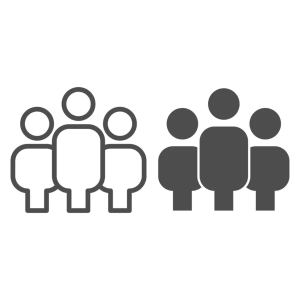 Crowd of people line and solid icon. Family or business team, three persons symbol, outline style pictogram on white background. Relationship sign for mobile concept and web design. Vector graphics. — Stock Vector