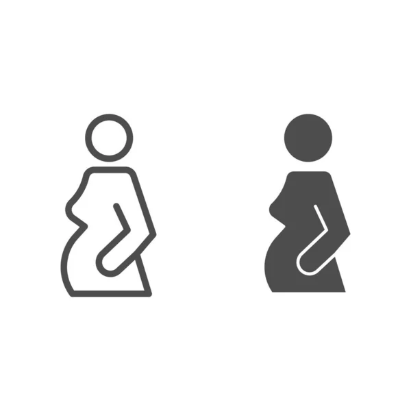 Вагітна жінка очікує на дитячу лінію та міцну ікону. Символ вагітності жінок, контурна піктограма стилю на білому тлі. Знак стосунків для мобільних концепцій та веб-дизайну. Векторна графіка . — стоковий вектор