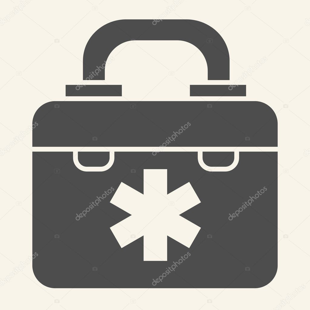 Medical bag solid icon. Hospital doctor first aid box glyph style pictogram on white background. Medicine chest or first aid kit for mobile concept and web design. Vector graphics