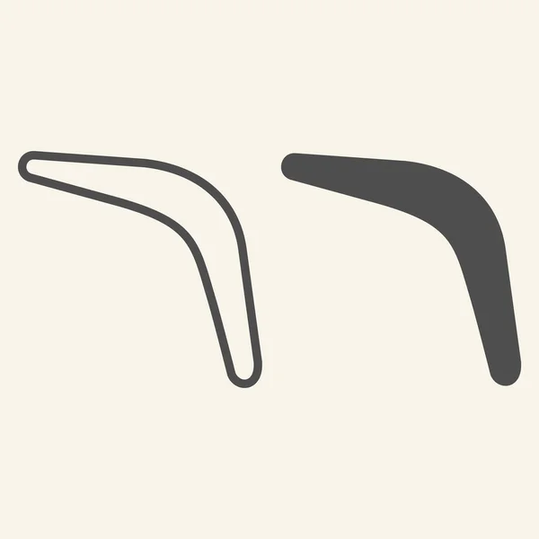 Boomerang linje och solid ikon. Flygande bumerang siluett skissera stil piktogram på beige bakgrund. Sport- och rekreationsskyltar för mobilt koncept och webbdesign. Vektorgrafik. — Stock vektor