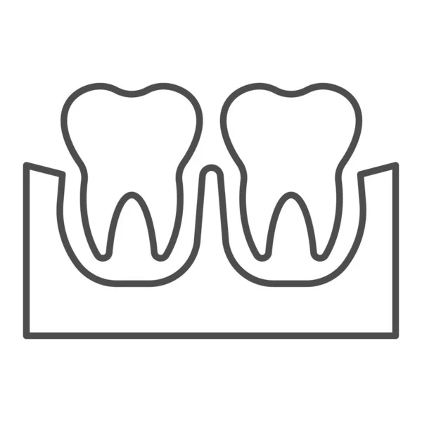 Значок тонкой линии десен. Два растущих зуба, красивый здоровый зуб символ, очертания стиль пиктограммы на белом фоне. Стоматологический знак для мобильной концепции и веб-дизайна. Векторная графика . — стоковый вектор