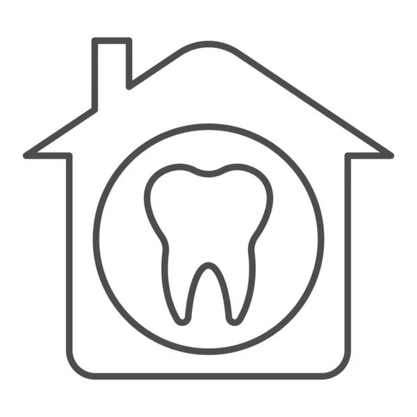 Ícone de linha fina de casa e dente. Clínica dentária privada ou símbolo de casa, esboço pictograma estilo no fundo branco. Sinal de Odontologia para conceito móvel e web design. Gráficos vetoriais . —  Vetores de Stock