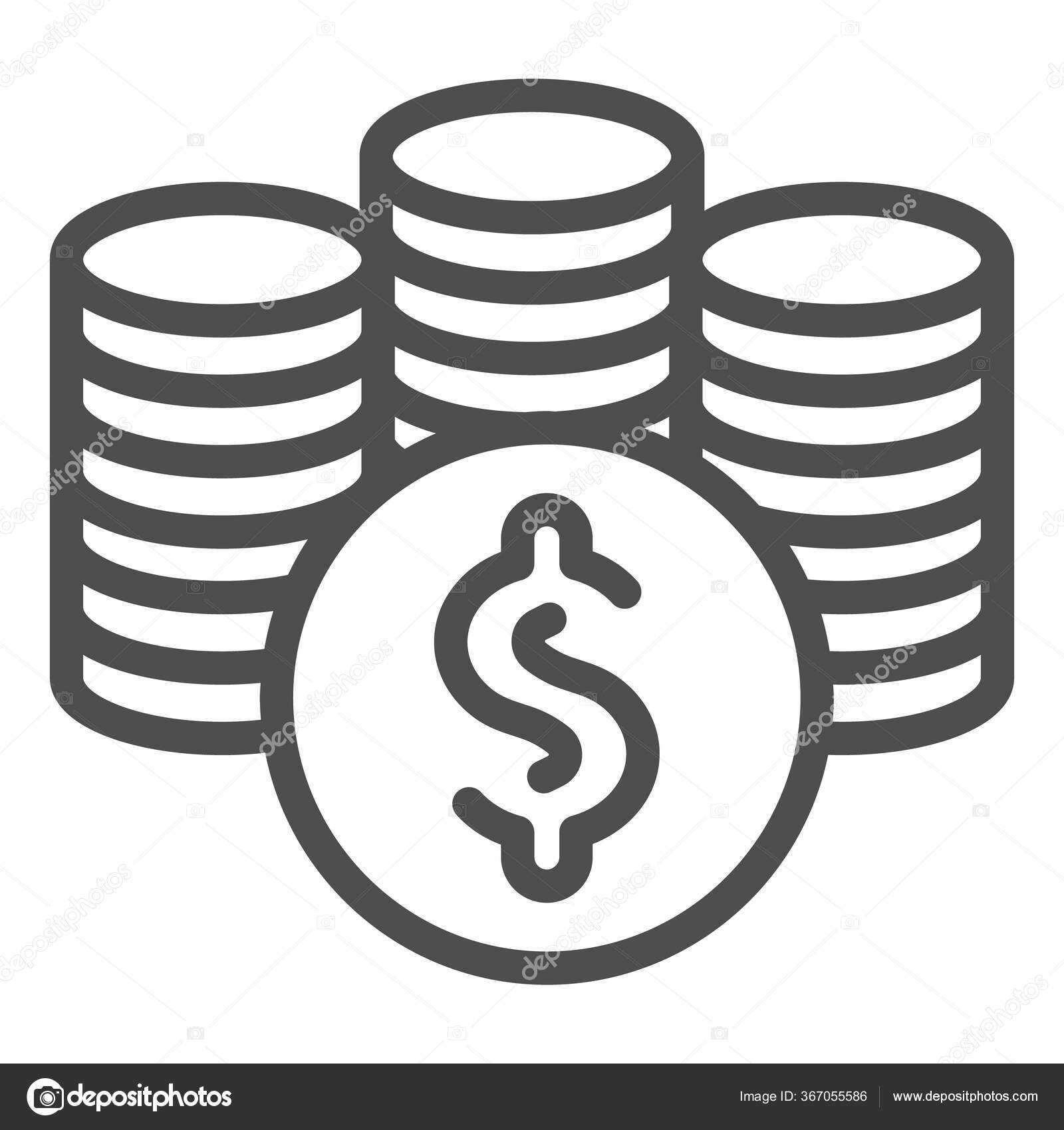 コインラインアイコンのスタック。ドル、銀行やカジノのシンボル、白い背景にアウトラインスタイルのピクトグラムと3つのコインスタック。モバイルコンセプトとウェブデザインのためのお金の記号。ベクトルグラフィックス.  ストックベクター ©sabustock 367055586