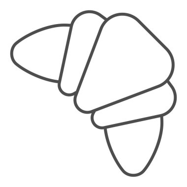 Kruvasan ince çizgi ikonu. Geleneksel kahvaltı, tatlı dolgu sembollü badem çöreği, beyaz arka planda ana hatlı resim. Mobil konsept ve web tasarımı için fırın tabelası. Vektör grafikleri.