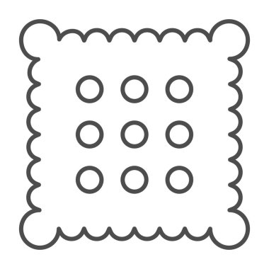 Kurabiye ince çizgi ikonu. Kare kahvaltı bisküvileri, sağlık tatlı kraker sembolü, beyaz arka planda ana hatlı resim. Mobil konsept ve web tasarımı için pastane tabelası. Vektör grafikleri.