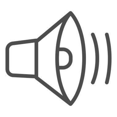 Hoparlör hattı ikonu. Ses hoparlörü, ses hacmi silueti sembolü, beyaz arkaplanda resim çizimi. Mobil konsept ve web tasarımı için multimedya imzası. Vektör grafikleri.