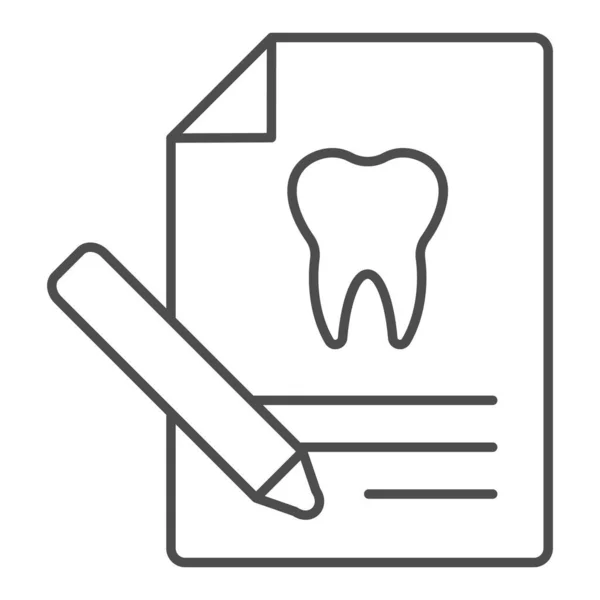 Tandvården rapporterar tunn linje ikon. Tand inspektion analys och penna symbol, kontur stil piktogram på vit bakgrund. Tandvård tecken för mobila koncept och webbdesign. Vektorgrafik. — Stock vektor