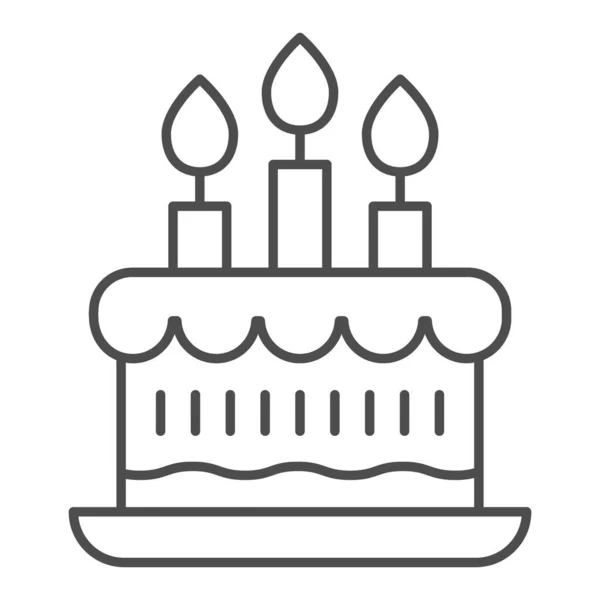 Gâteau de fête d'anniversaire mince ligne icône. Symbole de dessert sucré de célébration, pictogramme de style contour sur fond blanc. Panneau boulangerie pour concept mobile et web design. Graphiques vectoriels . — Image vectorielle