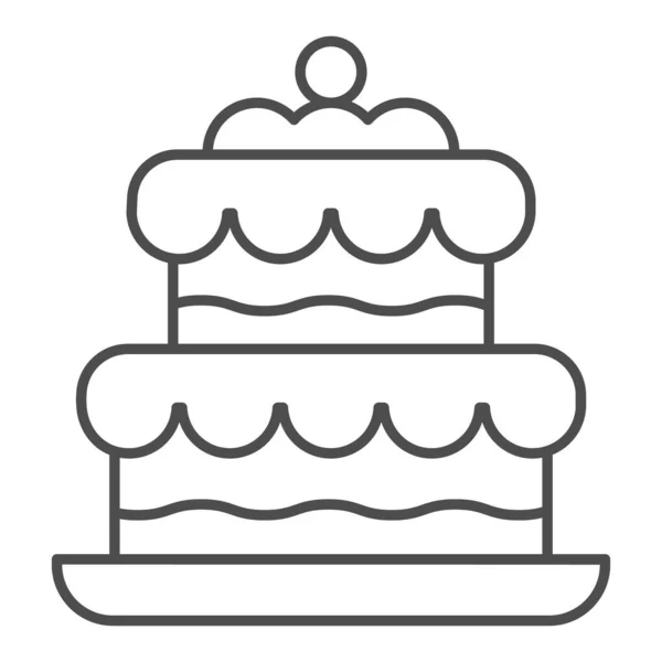 ケーキの細い線のアイコン。誕生日パーティーや結婚式甘いデザートのシンボル、白い背景にアウトラインスタイルのピクトグラム。モバイルコンセプトとウェブデザインのためのベーカリーショップサイン。ベクトルグラフィックス. — ストックベクタ