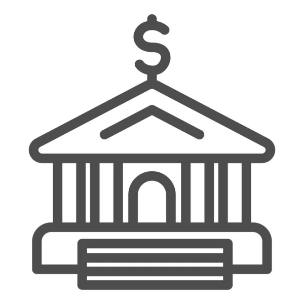 Ícone da linha bancária. Prédio financeiro e símbolo do dólar, esboço pictograma estilo no fundo branco. Sinal de dinheiro para conceito móvel e web design. Gráficos vetoriais . —  Vetores de Stock