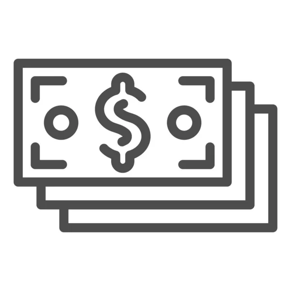 Dolar banknotları çizgisi simgesi. Para birimi, nakit tasarrufu, kağıt para yığını sembolü, beyaz arka planda taslak tarzı resim. Mobil konsept ve web tasarımı için para işareti. Vektör grafikleri. — Stok Vektör
