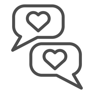 Romantik sohbet hattı simgesi. Karşılıklılık diyaloğu ve iltifat sembolü, beyaz arka planda ana hatlı resim. Mobil konsept ya da web tasarımı için ilişki işareti. Vektör grafikleri.