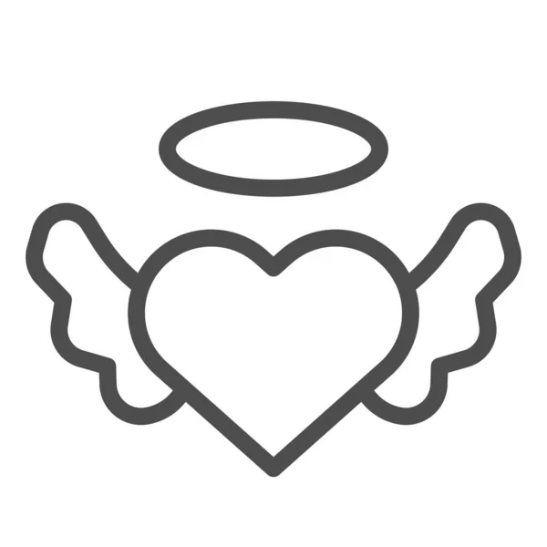 Άγγελος καρδιά με φτερά γραμμή εικονίδιο. Αγγελική αγάπη, φτερωτό σχήμα και φωτοστέφανο σύμβολο, περίγραμμα στυλ εικονόγραμμα σε λευκό. Ημέρα του Αγίου Βαλεντίνου σημάδι στοιχείο για την έννοια του κινητού ή web design. Διανυσματικά γραφικά. — Διανυσματικό Αρχείο