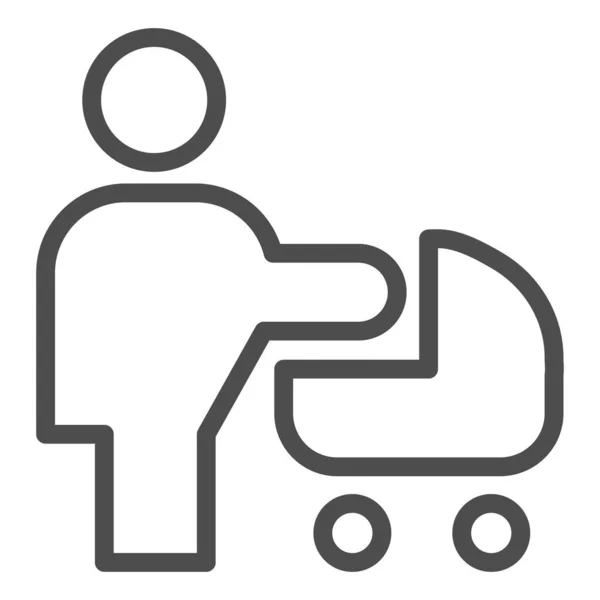 Vrouw met kinderwagen lijn icoon. Moeder met kinderwagen of koets symbool, omtrek stijl pictogram op witte achtergrond. Relatiebord voor mobiel concept en webdesign. vectorgrafieken. — Stockvector