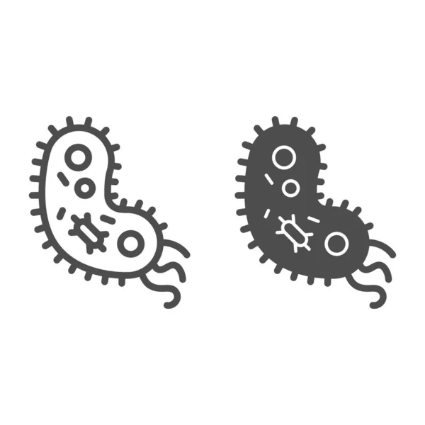 Линия вирусных микроорганизмов и твёрдая икона. Опасные бактерии описывают стиль пиктограммы на белом фоне. Знаки Corona Pneumonia для мобильных концепций и веб-дизайна. Векторная графика . — стоковый вектор