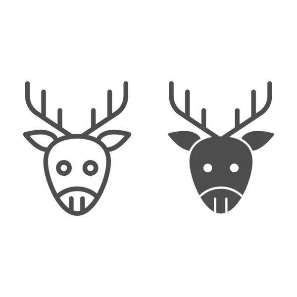 Ligne de tête de cerf et icône solide. Forêt cornu animal visage symbole, pictogramme de style contour sur fond blanc. Signe d'article de vacances de Noël pour concept mobile et web design. Graphiques vectoriels . — Image vectorielle