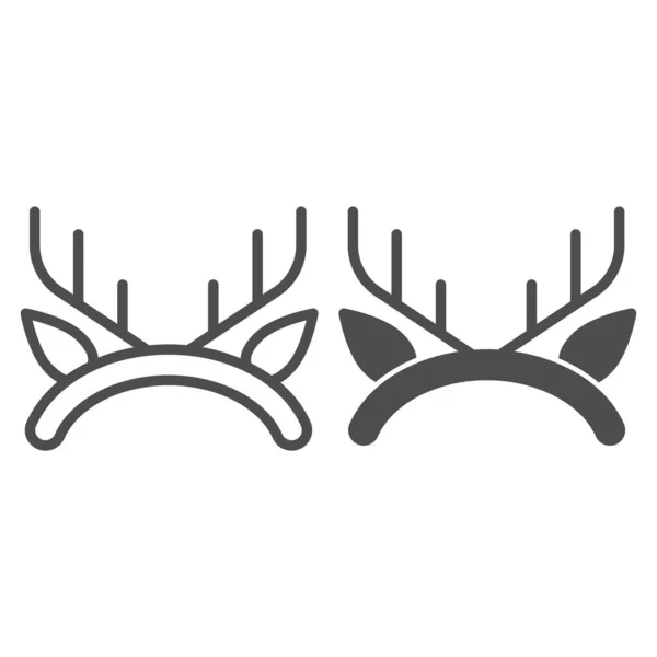 鹿の角の線と固体アイコン。ヘアフープ、角のあるトナカイの角のシンボル、白い背景にアウトラインスタイルのピクトグラム。モバイルコンセプトとウェブデザインのためのクリスマスや休日の看板。ベクトルグラフィックス. — ストックベクタ