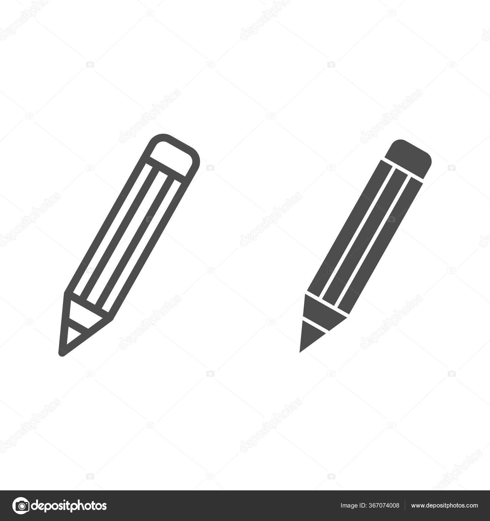 铅笔线和坚实的图标 石墨铅笔符号 白色背景上的轮廓象形文字 学校仪器为移动概念和网页设计编写和绘制标志 矢量图形 图库矢量图像 C Sabustock
