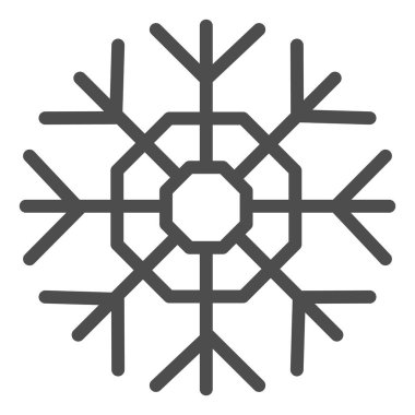 Kar tanesi çizgisi simgesi. Kar kristali temalı simge, beyaz arkaplanda ana hatlı resim. Mobil konsept ve web tasarımı için Noel tabelası. Vektör grafikleri.