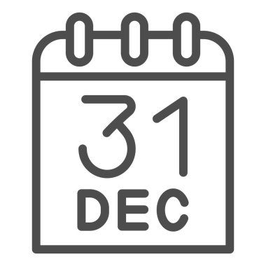 Takvim tarih çizgisi simgesi. 31 Aralık sembollü takvim sayfası, beyaz arkaplanda ana hatlı resim. Mobil konsept ya da web tasarımı için Noel ya da tatil tabelası. Vektör grafikleri.