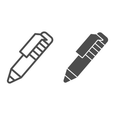 Kalem satırı ve simge. Beyaz arkaplanda taslak biçiminde resim çizimi için araç sembolü yazılıyor. Mobil konsept ve web tasarımı için ofis ya da heykel ögesi işareti. Vektör grafikleri.