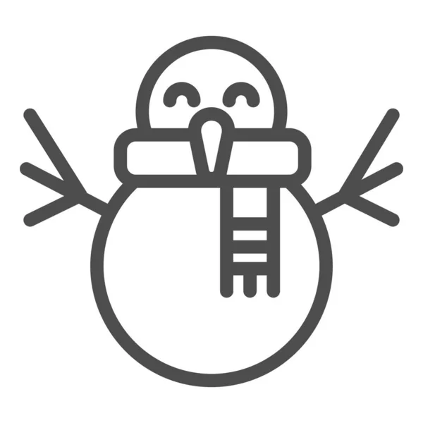 Joyeux bonhomme de neige ligne icône. Jolie figurine de neige d'hiver avec le symbole de l'écharpe, pictogramme de style contour sur fond blanc. Signe de vacances de Noël pour concept mobile et web design. Graphiques vectoriels . — Image vectorielle