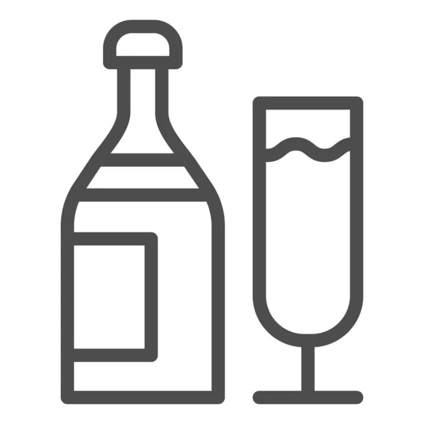Icona della linea Champagne. Bottiglia di bevanda e bicchiere per il simbolo del partito, pittogramma di stile contorno su sfondo bianco. Bevande o cartello natalizio per mobile concept e web design. Grafica vettoriale . — Vettoriale Stock