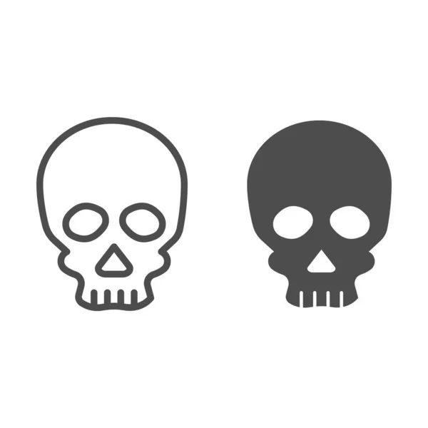 Ligne de crâne et icône solide. Deadman effrayante tête de squelette. Concept de conception vectorielle de fête d'Halloween, pictogramme de style contour sur fond blanc . — Image vectorielle