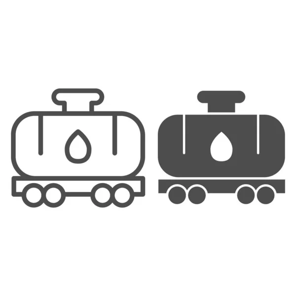 Tank wagon line and solid icon. Chemical fuel railroad wagon. Oil industry vector design concept, outline style pictogram on white background. — Stock Vector